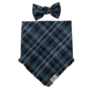 MARK & LOU Plaid Dog Scarf & Bow Tie Snap Closure Velcro Closure On Tie NWOT